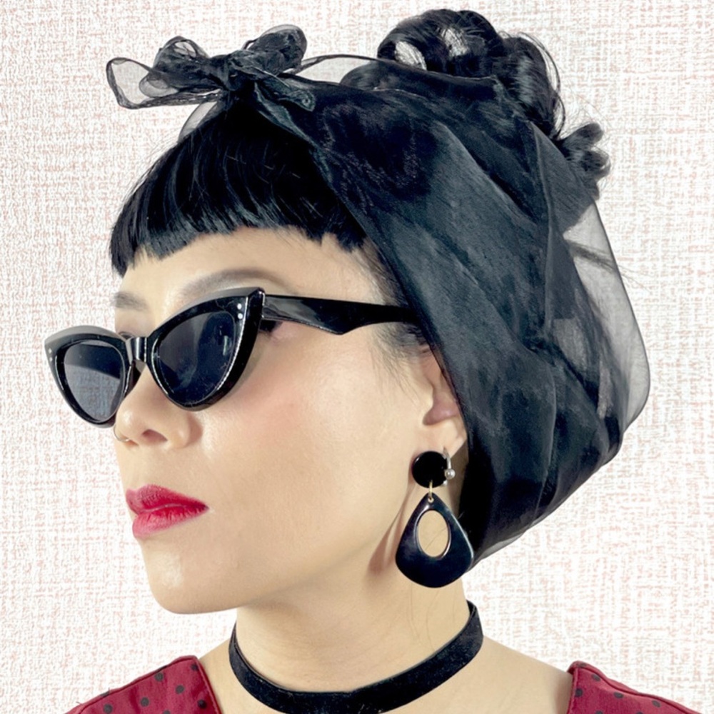 Retro 50s Sheer Head Neck Scarf Vintage Style Rockabilly pinup girl Wrap - Picture 7 of 11